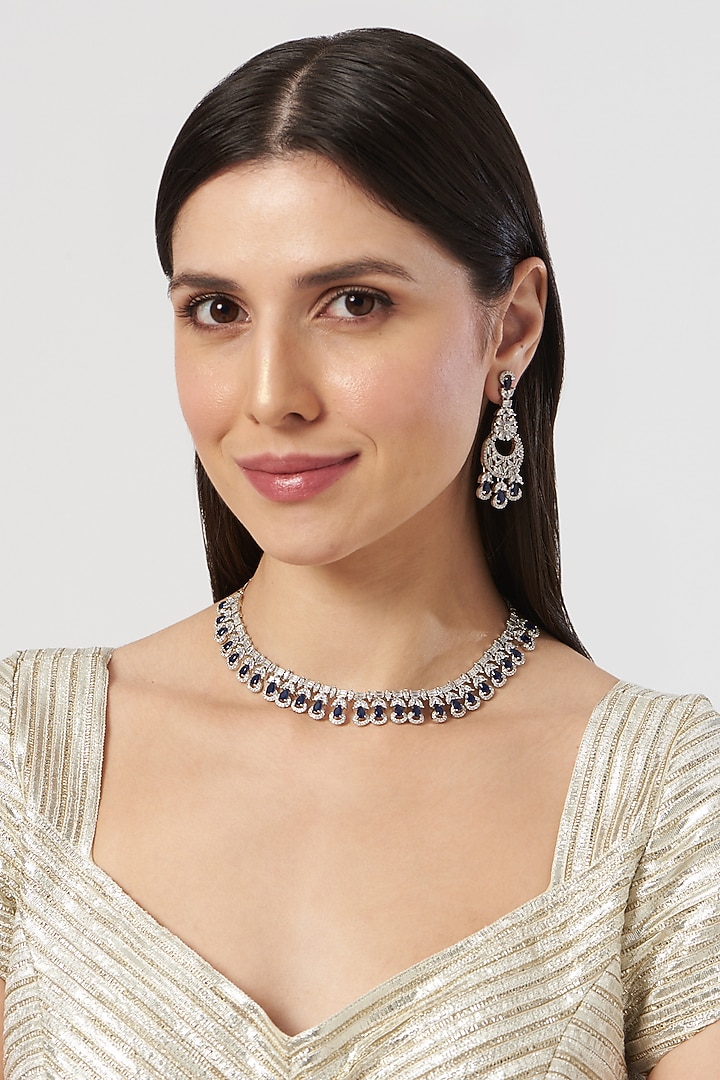 White Finish Zircon Choker Necklace Set by Aster at Pernia's Pop Up Shop