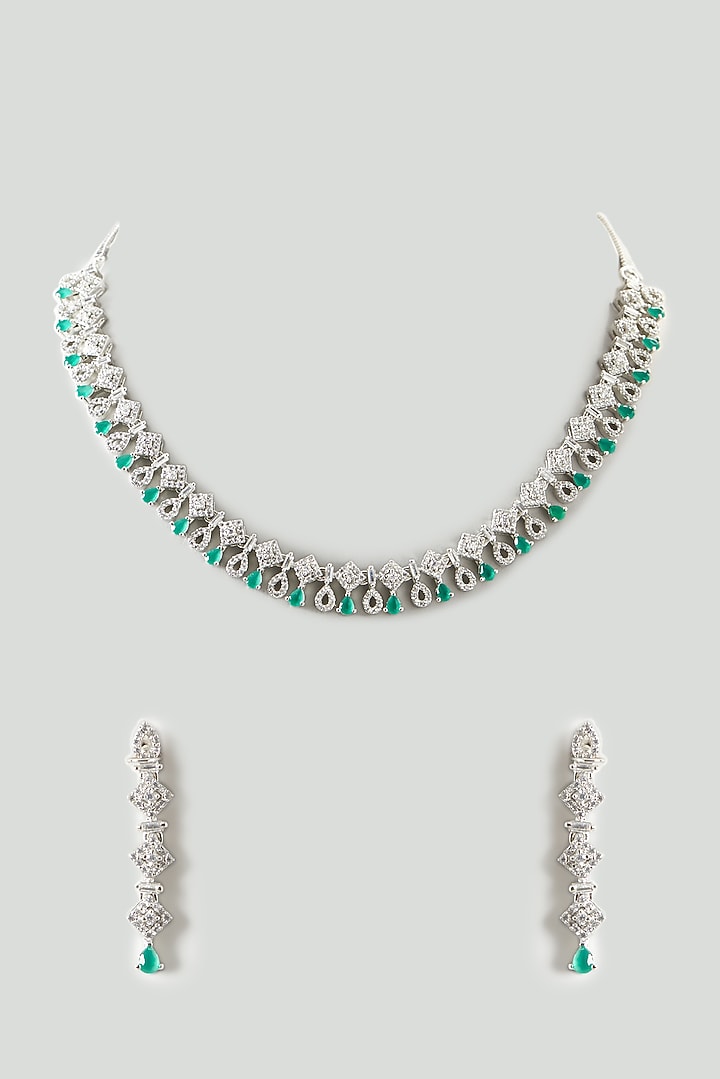 White Finish Emerald & Zircon Necklace Set by Aster at Pernia's Pop Up Shop