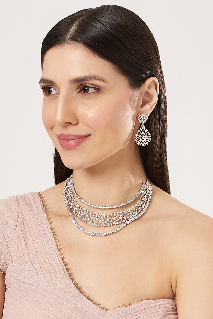 White Finish Zircon Layered Necklace Set by Aster at Pernia's Pop Up Shop