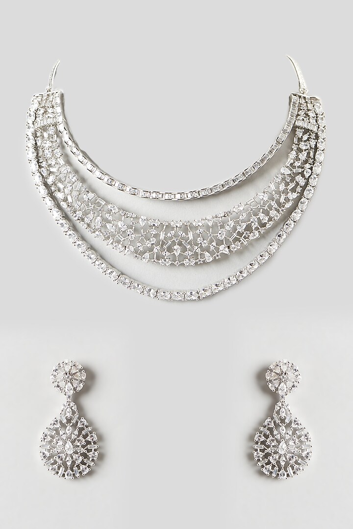 White Finish Zircon Layered Necklace Set by Aster at Pernia's Pop Up Shop