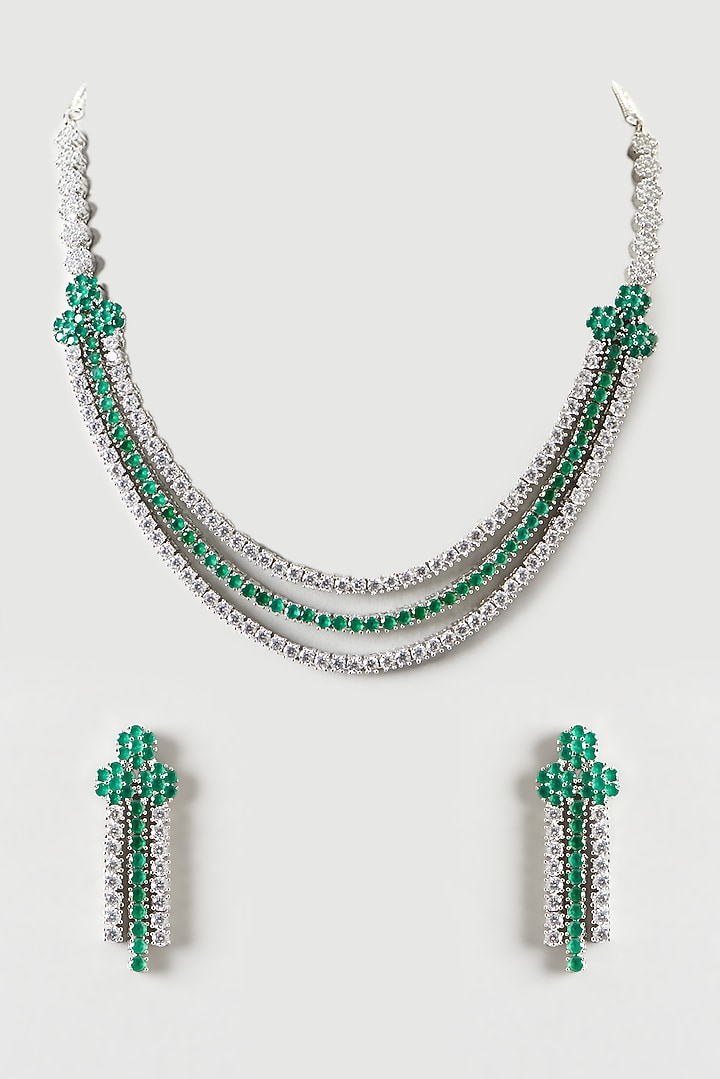 White Finish Emerald & Zircon Layered Necklace Set by Aster at Pernia's Pop Up Shop
