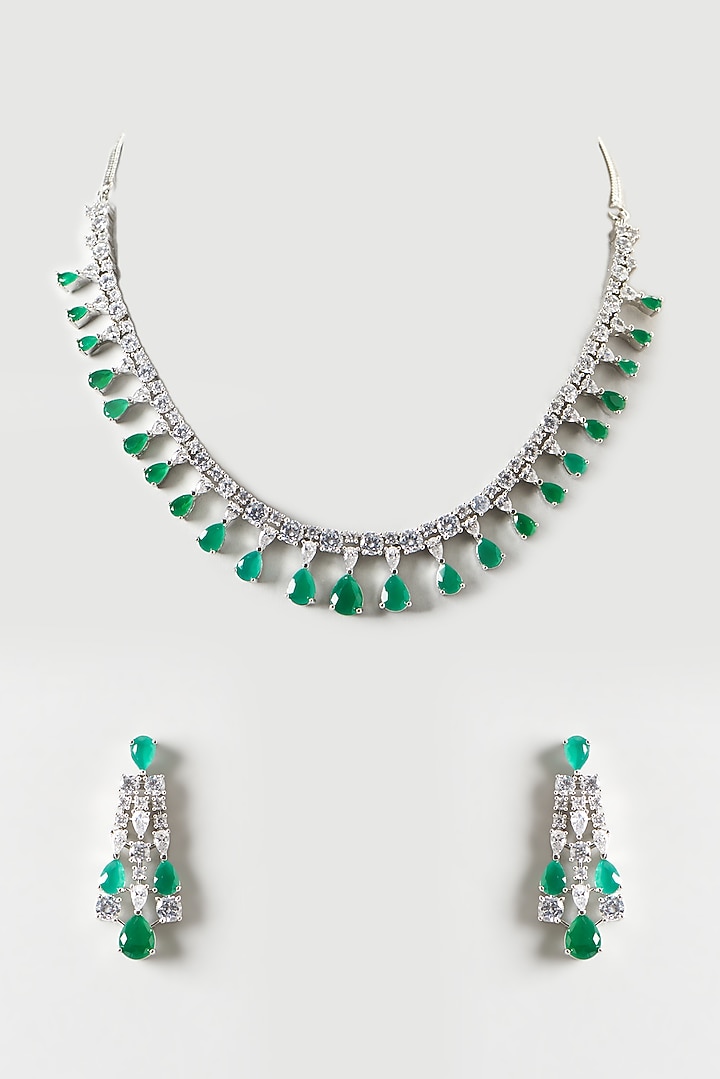 White Finish Emerald & Zircon Necklace Set by Aster at Pernia's Pop Up Shop