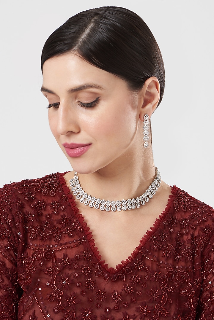 White Finish Zircon Choker Necklace Set by Aster at Pernia's Pop Up Shop