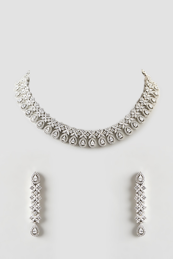 White Finish Zircon Choker Necklace Set by Aster at Pernia's Pop Up Shop