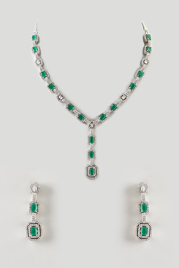 White Finish Emerald & Zircon Necklace Set by Aster at Pernia's Pop Up Shop