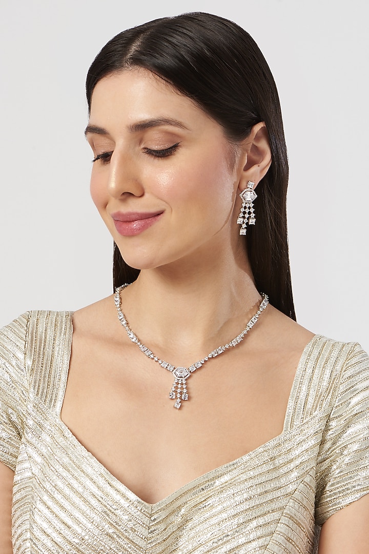 White Finish Zircon Necklace Set by Aster at Pernia's Pop Up Shop