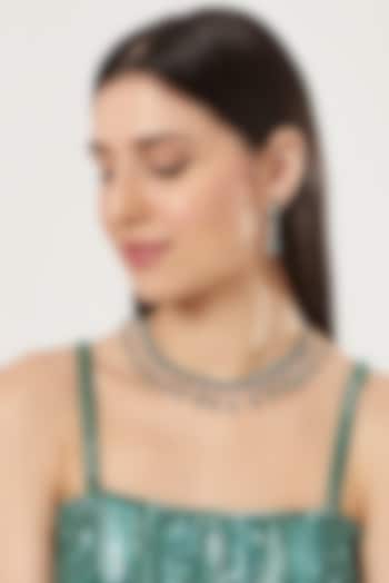 White Finish Zircon & Emerald Choker Necklace Set by Aster