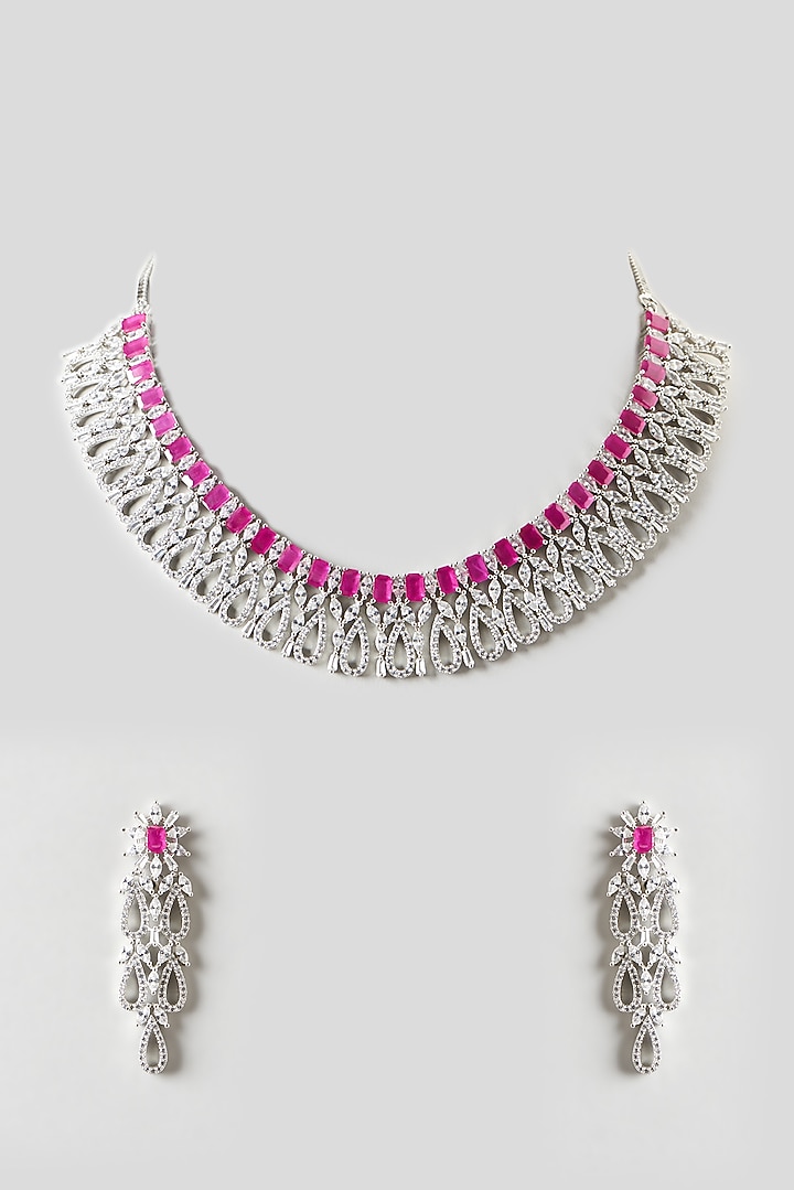 White Finish Zircon & Ruby Choker Necklace Set by Aster at Pernia's Pop Up Shop