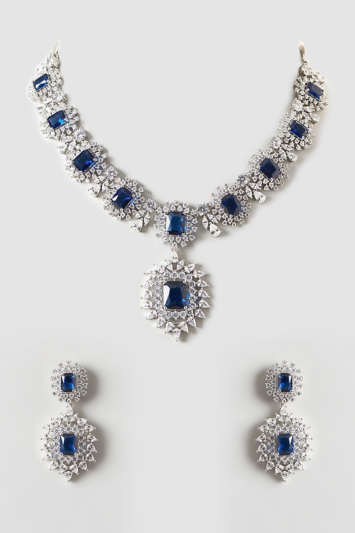 White Finish Sapphire & Zircon Necklace Set by Aster at Pernia's Pop Up Shop