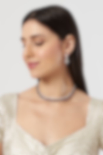White Finish Sapphire & Zircon Choker Necklace Set by Aster