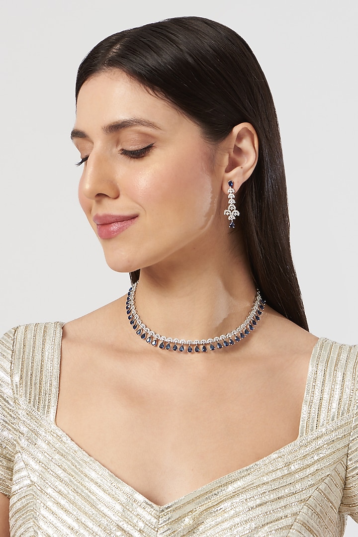 White Finish Sapphire & Zircon Choker Necklace Set by Aster at Pernia's Pop Up Shop
