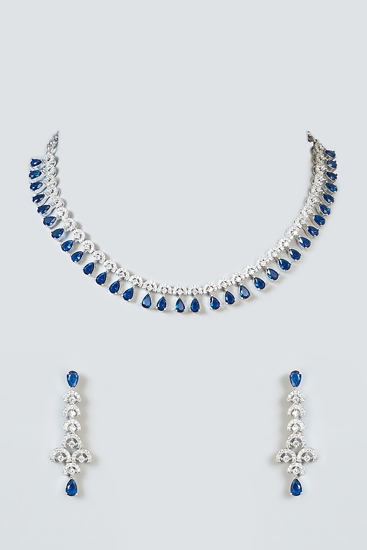 White Finish Sapphire & Zircon Choker Necklace Set by Aster at Pernia's Pop Up Shop