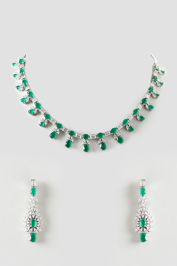 White Finish Emerald & Zircon Necklace Set by Aster at Pernia's Pop Up Shop
