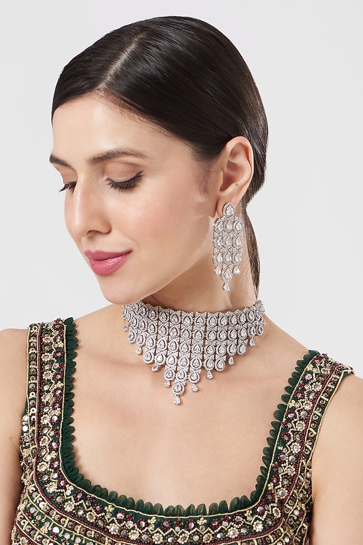 White Finish Zircon Choker Necklace Set by Aster at Pernia's Pop Up Shop
