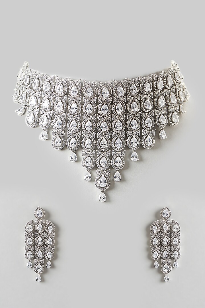White Finish Zircon Choker Necklace Set by Aster at Pernia's Pop Up Shop