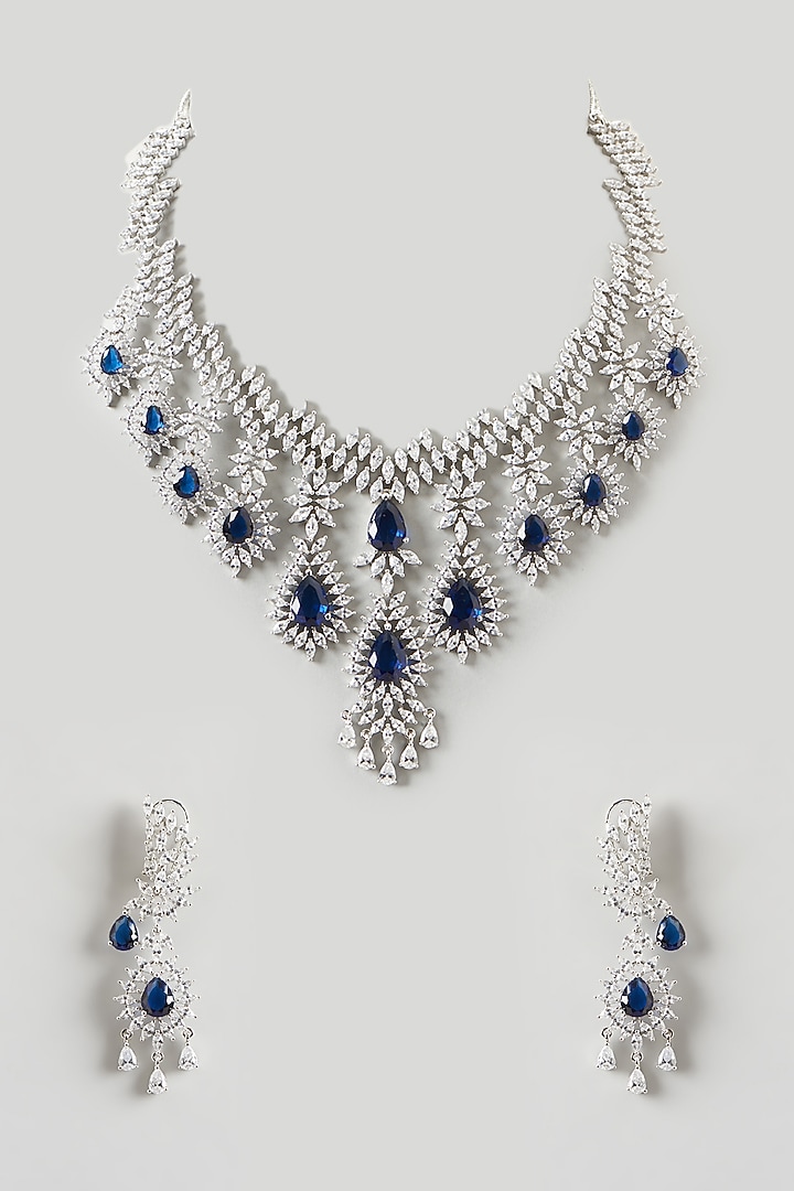 White Finish Sapphire & Zircon Necklace Set by Aster at Pernia's Pop Up Shop