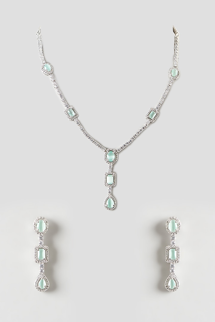 White Finish Aqua Diamond Necklace Set by Aster at Pernia's Pop Up Shop