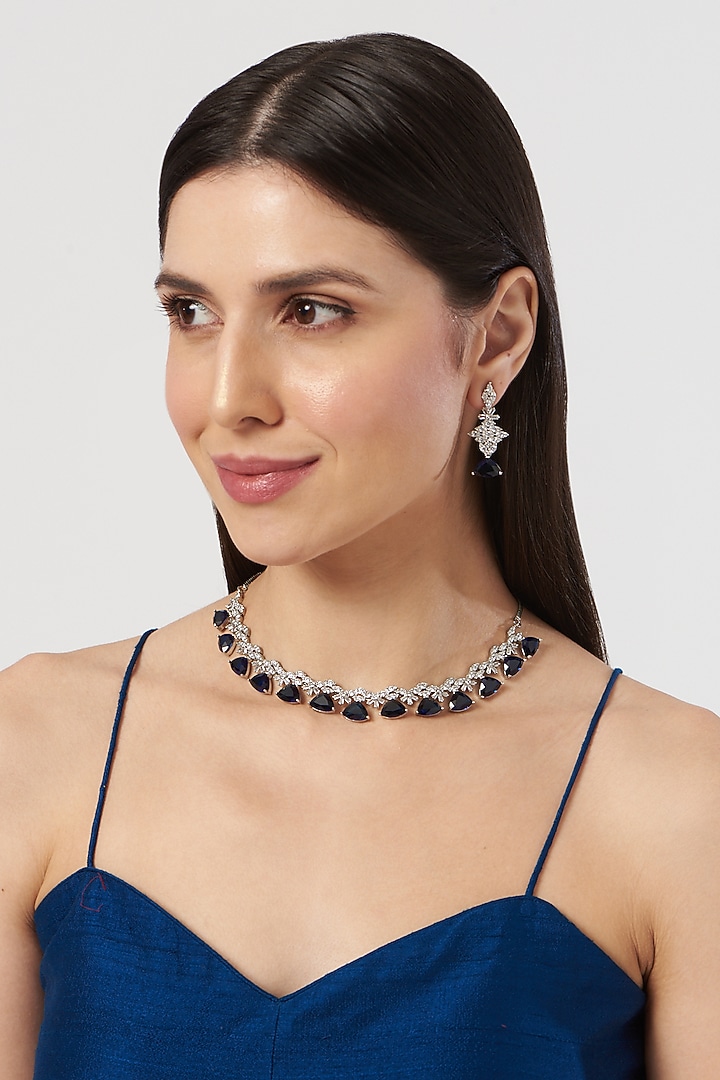White Finish Sapphire & Zircon Necklace Set by Aster at Pernia's Pop Up Shop