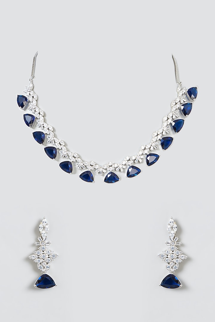 White Finish Sapphire & Zircon Necklace Set by Aster at Pernia's Pop Up Shop
