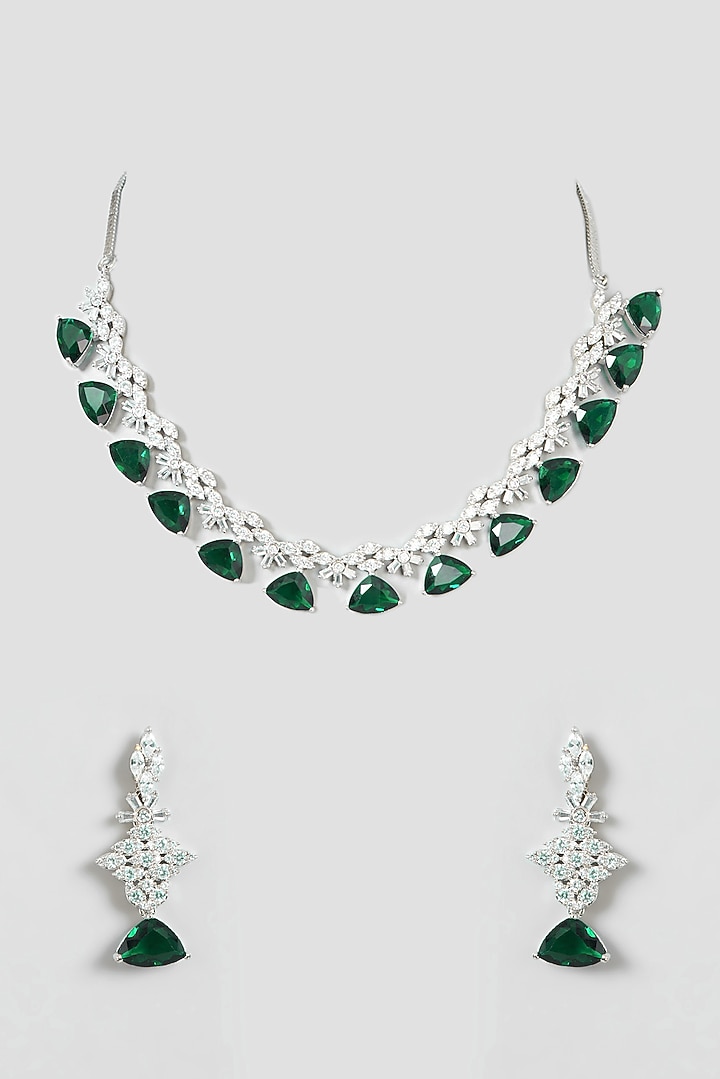 White Finish Zircon & Emerald Necklace Set by Aster at Pernia's Pop Up Shop