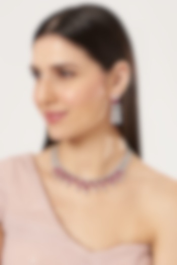 White Finish Zircon & Ruby Choker Necklace Set by Aster