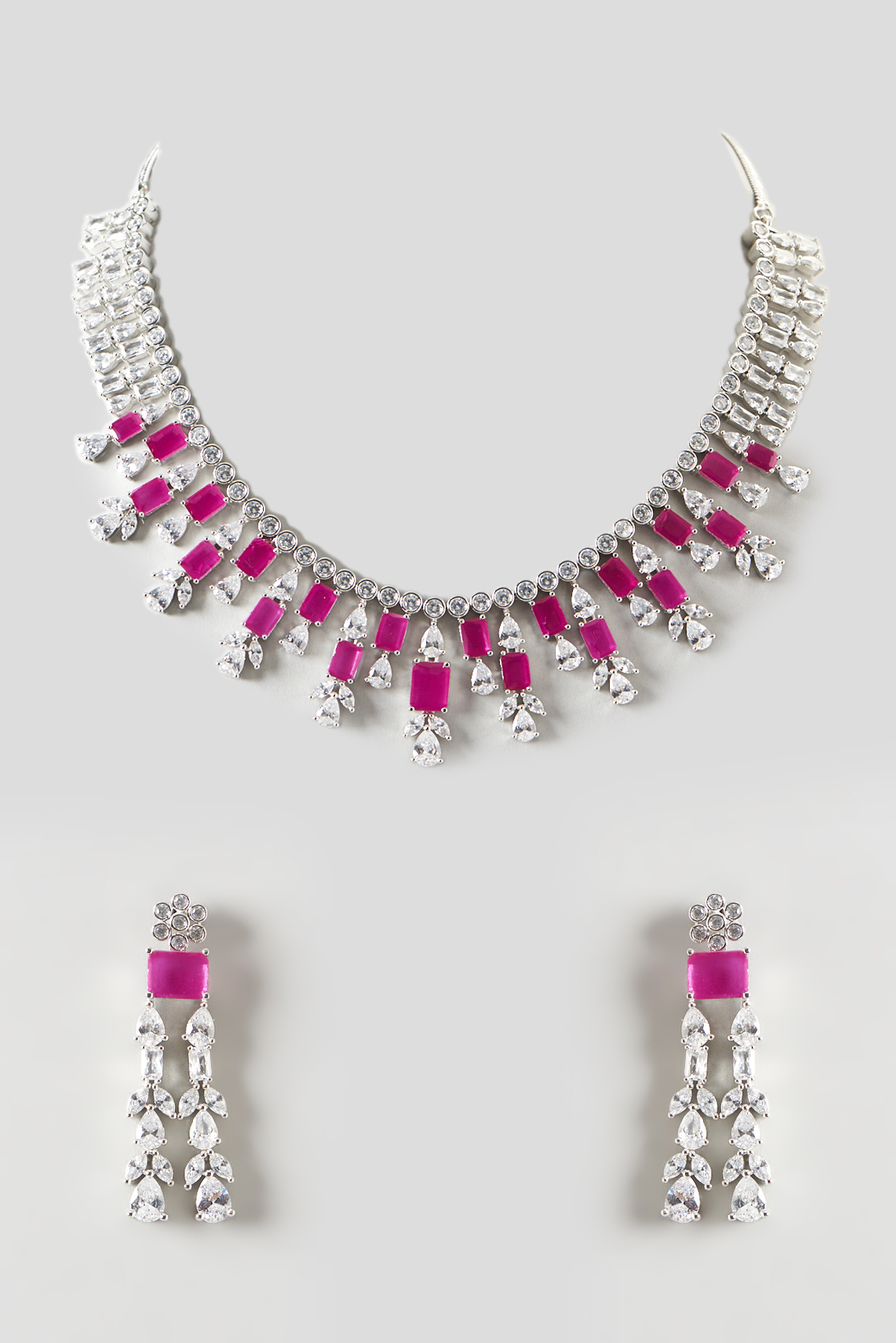 White Finish Choker Necklace Set With Ruby by Aster