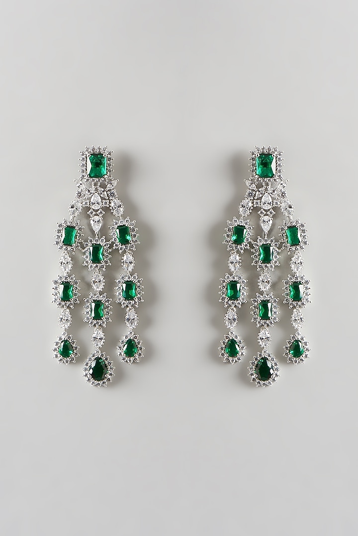 White Finish Emerald & Zircon Long Necklace Set by Aster at Pernia's Pop Up Shop