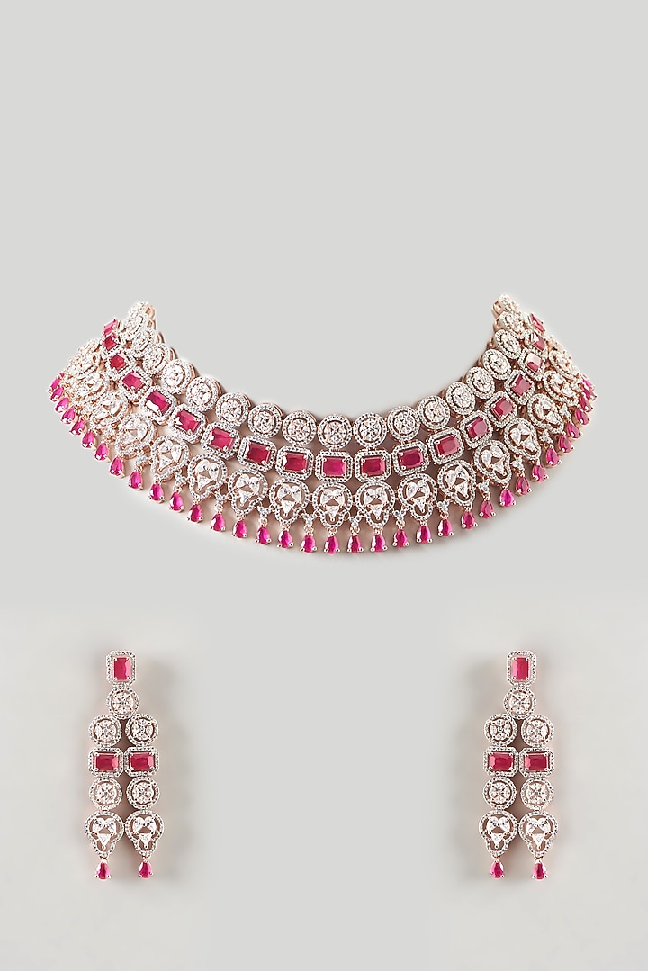 Rose Gold Finish Zircon & Ruby Choker Necklace Set by Aster at Pernia's Pop Up Shop