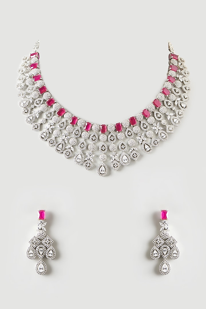 White Finish Zircon & Ruby Choker Necklace Set by Aster at Pernia's Pop Up Shop