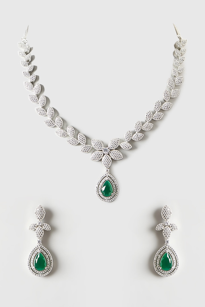 White Finish Zircon & Emerald Necklace Set by Aster at Pernia's Pop Up Shop