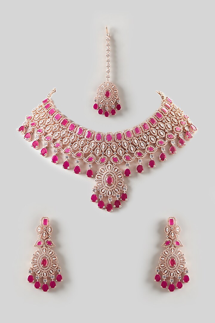 Rose Gold Finish Zircon & Ruby Choker Necklace Set by Aster at Pernia's Pop Up Shop