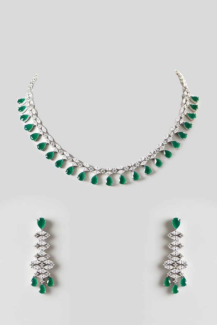 White Finish Emerald & Zircon Necklace Set by Aster at Pernia's Pop Up Shop