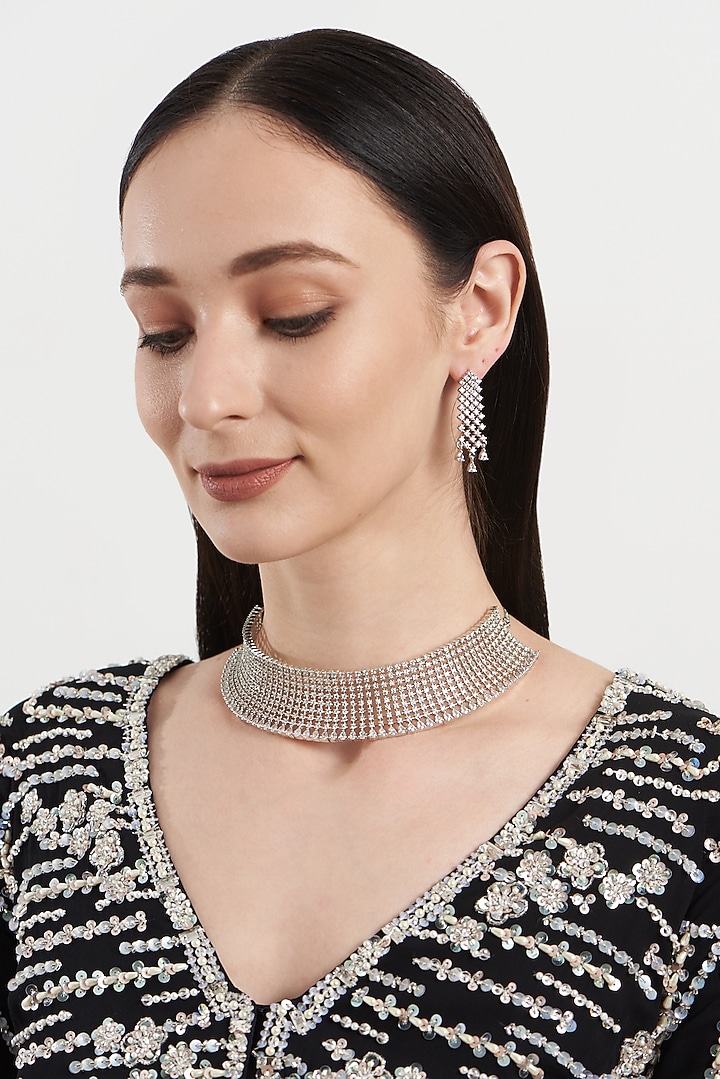 White Finish Zircon Choker Necklace Set by Aster at Pernia's Pop Up Shop