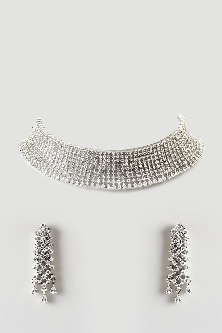 White Finish Zircon Choker Necklace Set by Aster at Pernia's Pop Up Shop