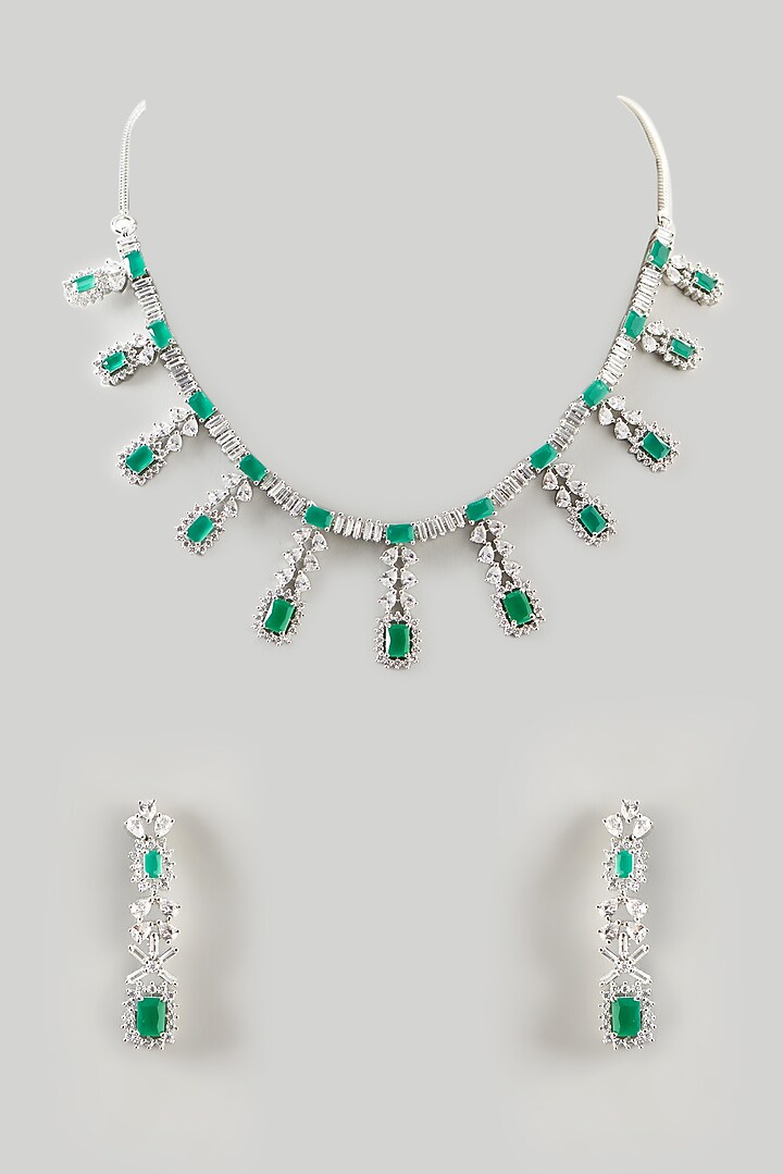 White Finish Zircon & Emerald Choker Necklace Set by Aster at Pernia's Pop Up Shop