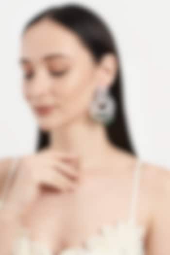 White Finish Zircon & Emerald Dangler Earrings by Aster at Pernia's Pop Up Shop