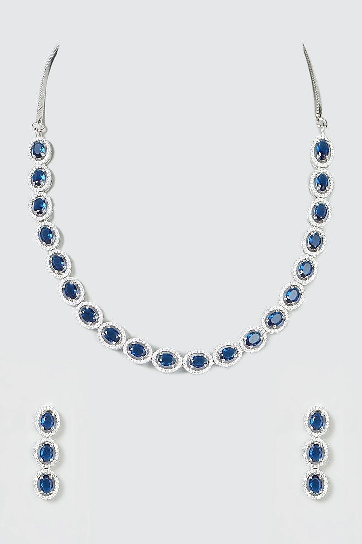 White Finish Blue Stones & Zircon Necklace Set by Aster at Pernia's Pop Up Shop