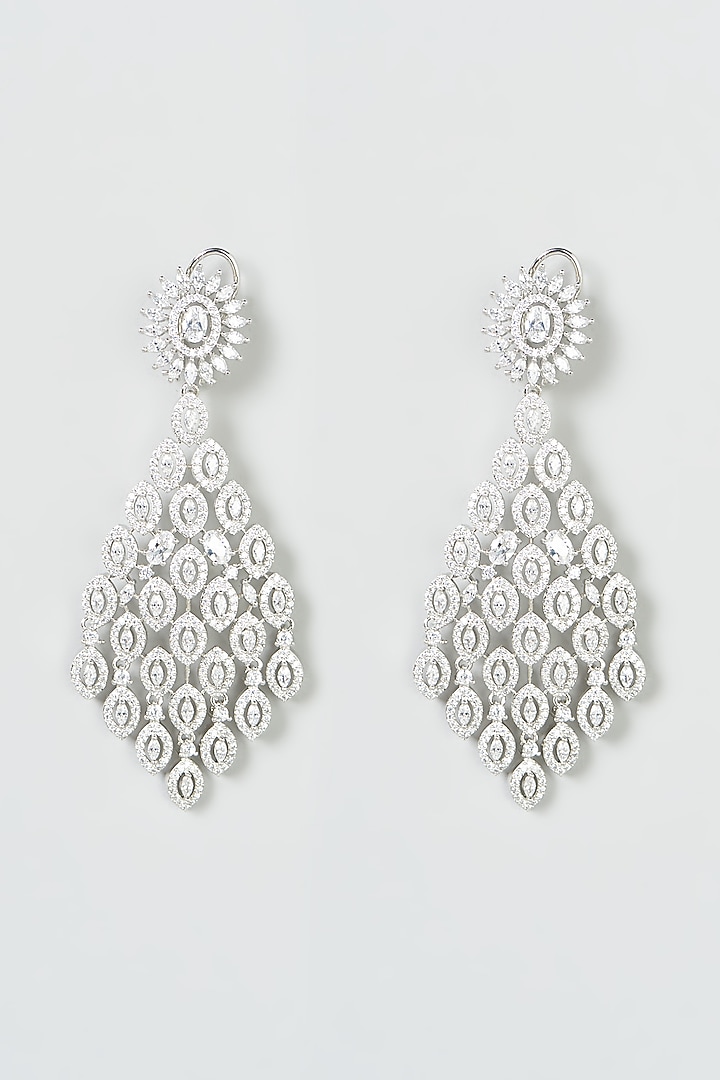 White Finish Zircon Dangler Earrings by Aster at Pernia's Pop Up Shop
