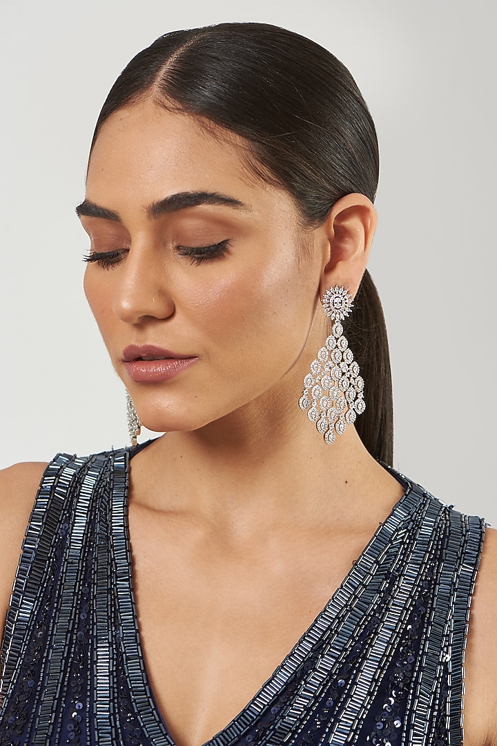 White Finish Zircon Dangler Earrings by Aster at Pernia's Pop Up Shop