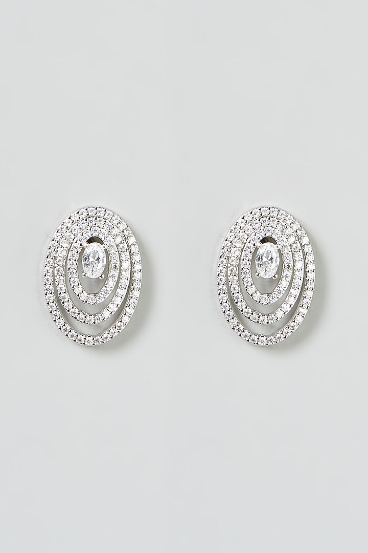 White Finish Zircon Stud Earrings by Aster at Pernia's Pop Up Shop