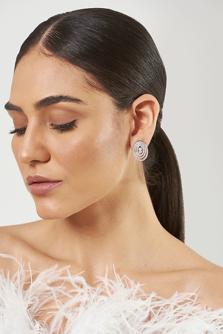 White Finish Zircon Stud Earrings by Aster at Pernia's Pop Up Shop