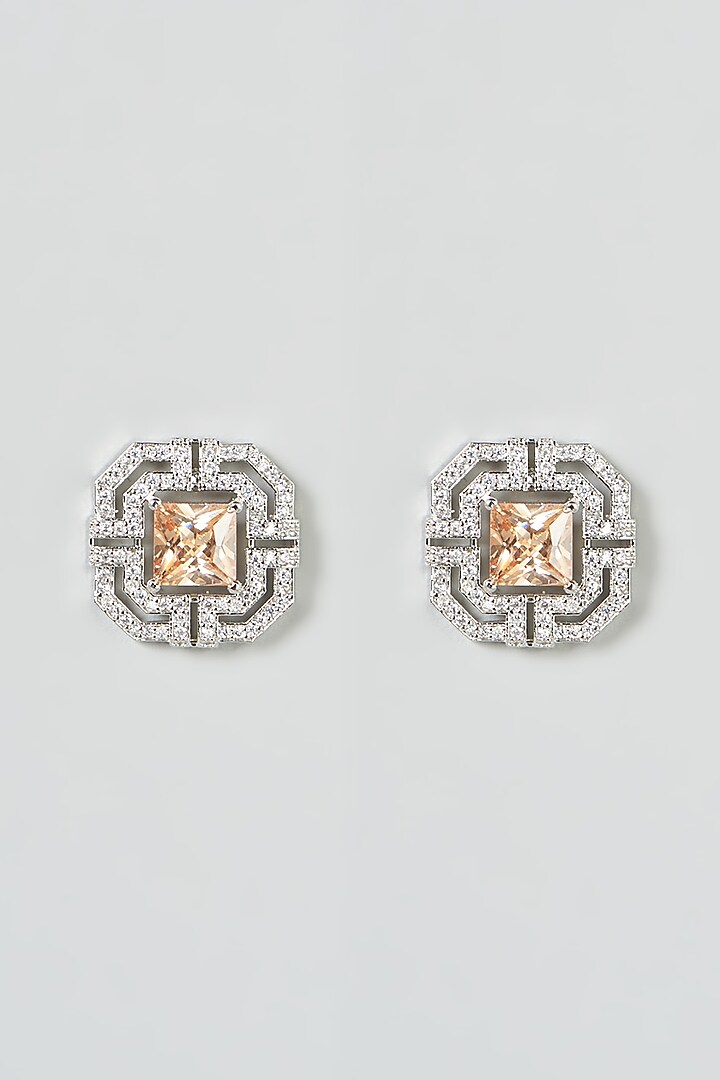 White Finish Zircon Stud Earrings by Aster at Pernia's Pop Up Shop
