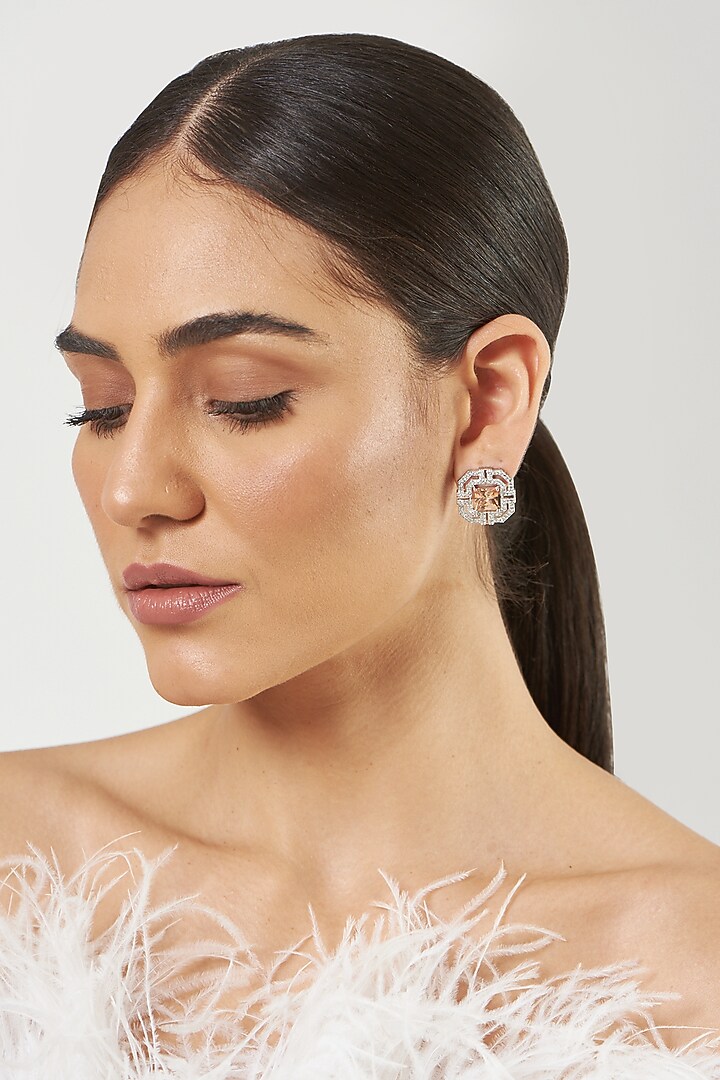 White Finish Zircon Stud Earrings by Aster at Pernia's Pop Up Shop