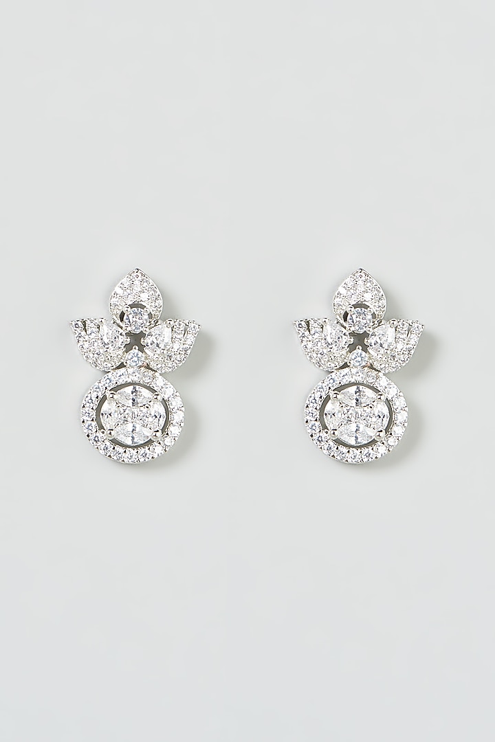 White Finish Zircon Stud Earrings by Aster at Pernia's Pop Up Shop