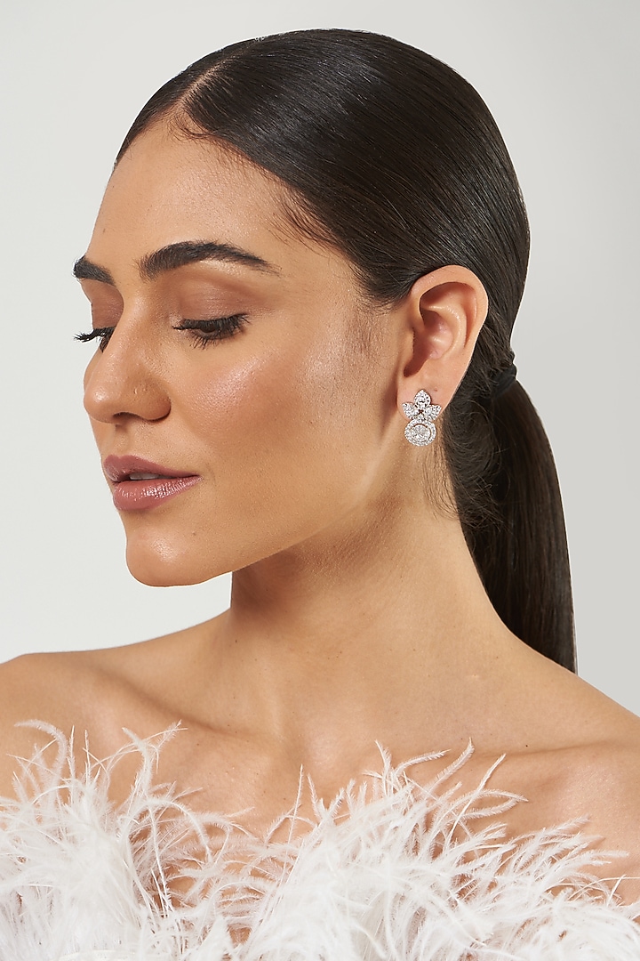 White Finish Zircon Stud Earrings by Aster at Pernia's Pop Up Shop