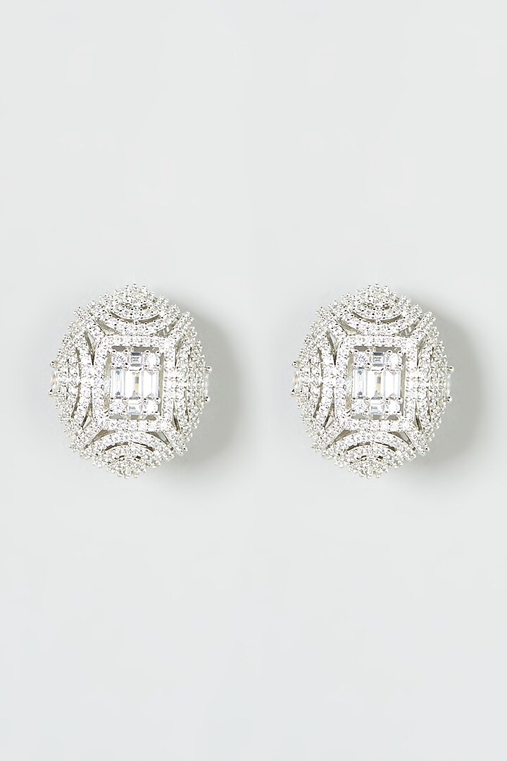 White Finish Zircon Stud Earrings by Aster at Pernia's Pop Up Shop
