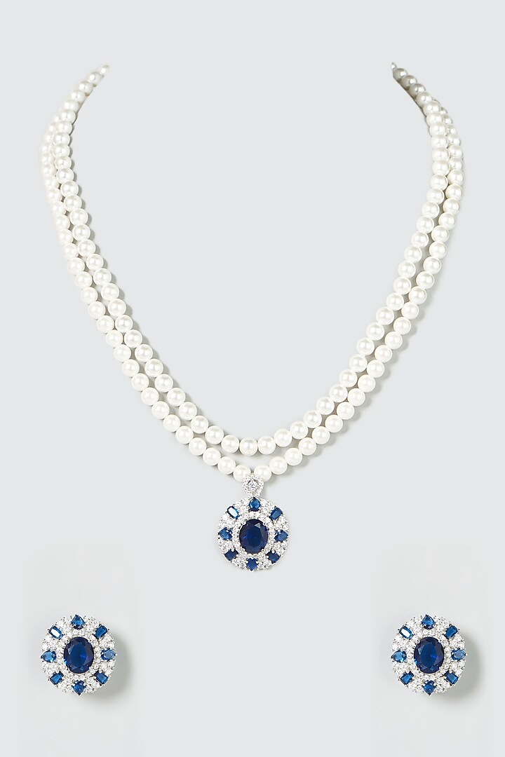 White Finish Stone Motifs & Zircon Necklace Set by Aster at Pernia's Pop Up Shop