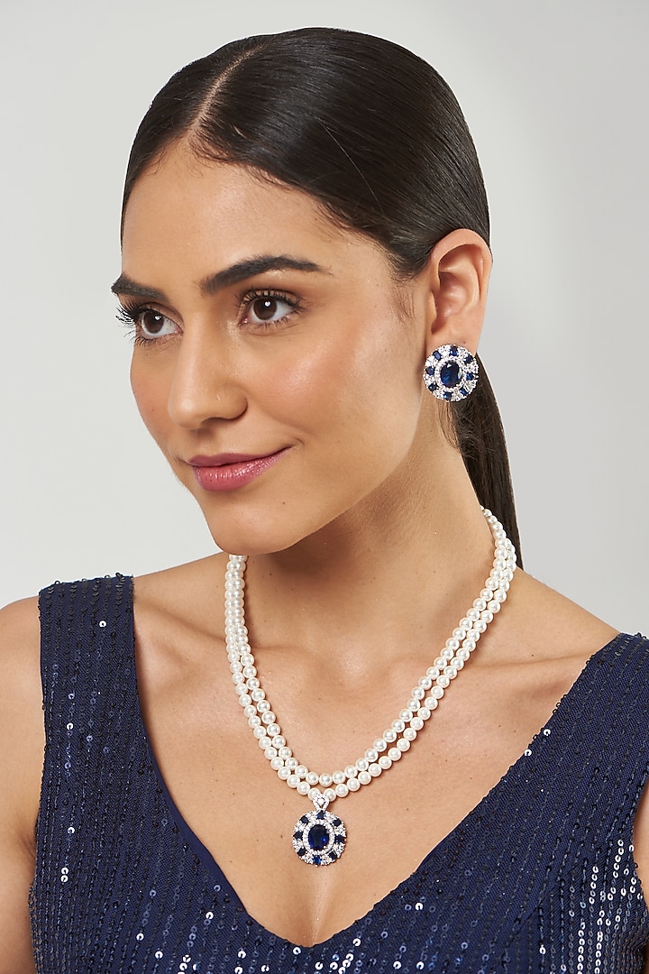 White Finish Stone Motifs & Zircon Necklace Set by Aster at Pernia's Pop Up Shop