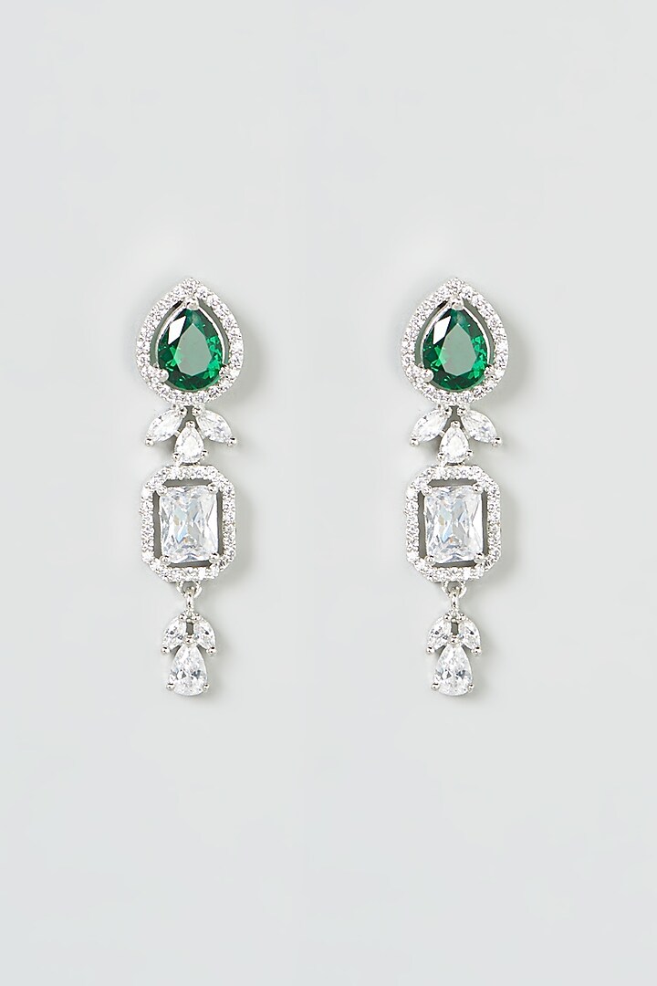 White Finish Green Stone & Zircon Necklace Set by Aster at Pernia's Pop Up Shop
