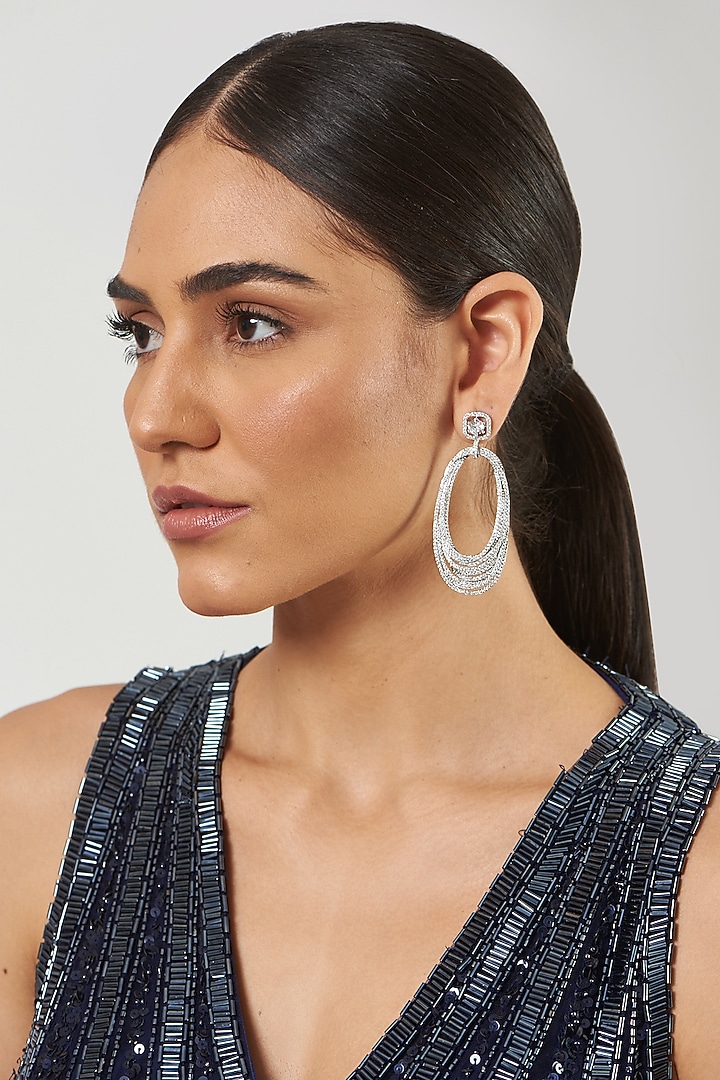 White Finish Zircon Dangler Earrings by Aster at Pernia's Pop Up Shop